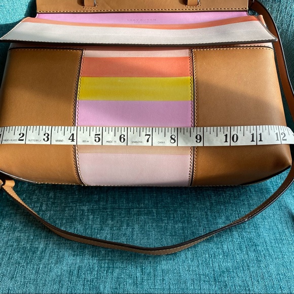 Tory Burch Block-T Degrade Vachetta Fresh Melon Leather Shoulder Strap Satchel - Picture 12 of 16